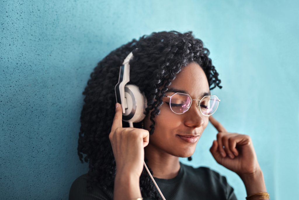 woman listening to relaxing music